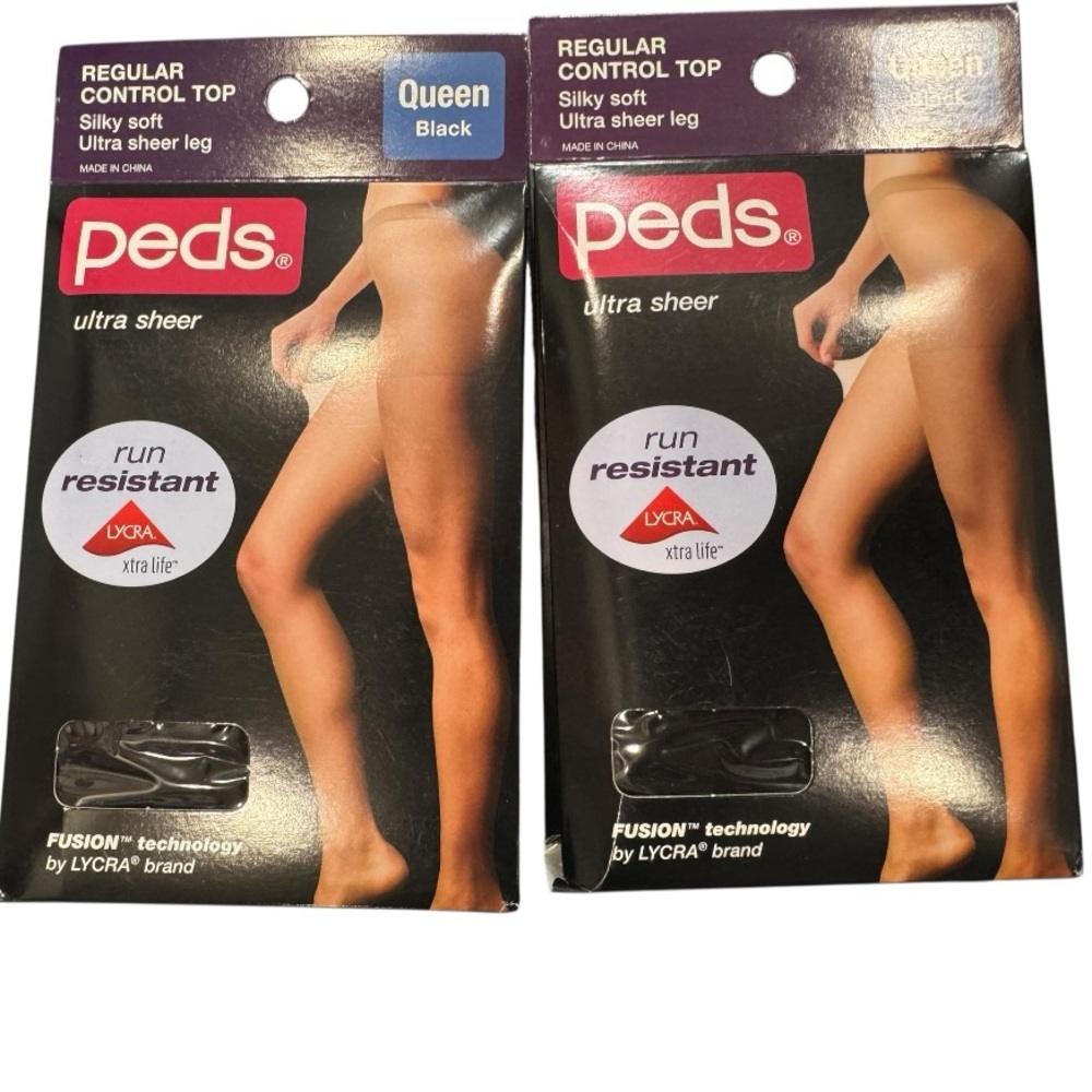 2 Packs Regular Control Top Silky Soft Ultra Sheer Leg, Queen BLACK